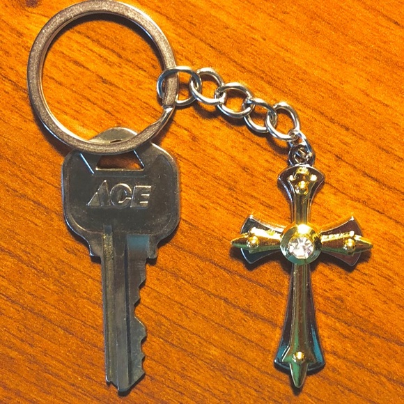 Stainless Steel Cross Key Chain, Charm Fob - Picture 3 of 6